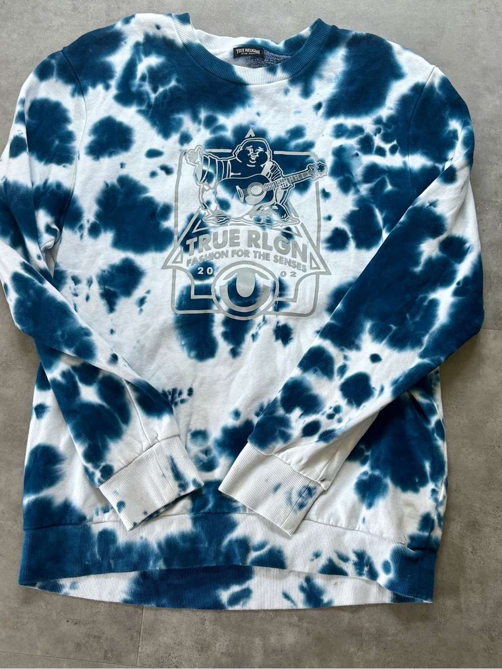 True Religion Men’s Blue and White Tie-Dye Crewneck Sweatshirt